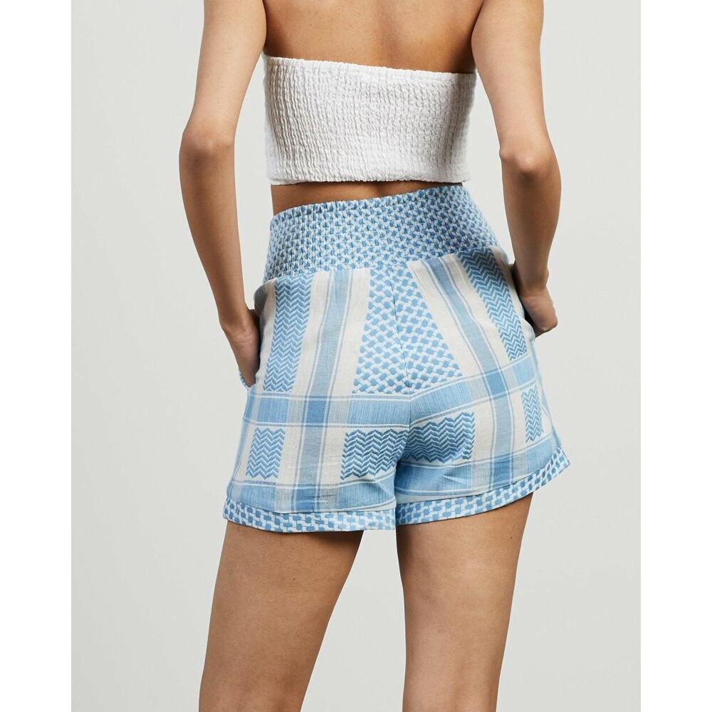 Cecilie Copenhagen Women's Teresa Cotton Shorts Resort Smocked Waist Blue White - Picture 2 of 11